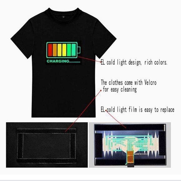NEW UNISEX Sound Activated LED T-Shirt Light Up Flashing T-Shirt STAFF XL - Picture 3 of 11
